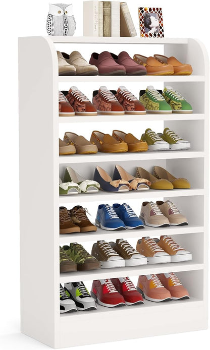 LITTLE TREE Shoe Shelf for Entryway, 8-Tier Shoe Rack Cabinet, 21 Pair Shoe Storage Organizer, White