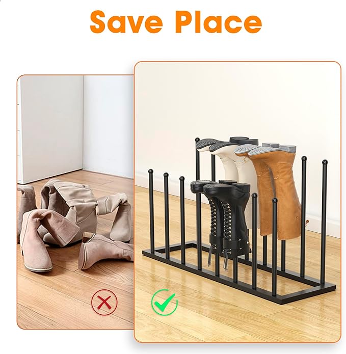 Urban Deco Free Standing Shoe Racks, Boot Organizer for Tall Boots, Black Metal Boot Rack Fit for 8 Pairs, Shoe Organizer for Dorm Room, Closet, Entryway (Black-8pairs)