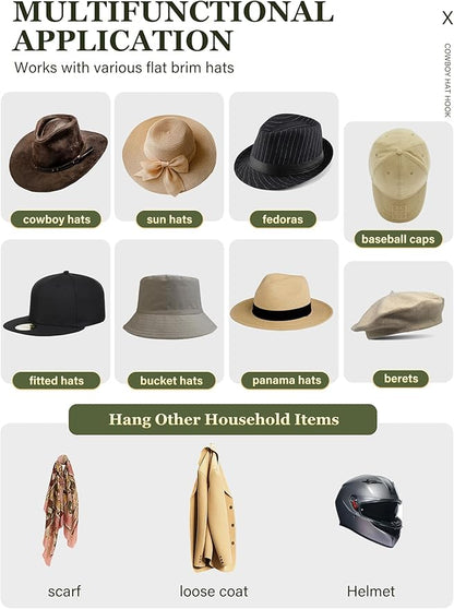 Cinati Cowboy Hat Rack for Wall 8 Pack, Cowboy Hat Holder Wall Mount, Western Rustic Metal Hats Hanger Hooks Organizer for Fedora,Sun Hats,Wide Brim, Extra Hooks for baseball Caps,Western Room Decor
