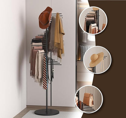 lesolar Metal Scarf Rack Freestanding, Commercial Scarf Display Rack, Spiral Scarf Holder with 30 Rods, Hijab Stand Organizer Belt Pants Hanger, Space Saving Shelves for Clothing Store Home