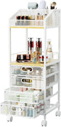 HapiRm Makeup Organizer Storage Cart - Floor Skincare Make Up Storage with 4 Drawers, Rolling Makeup Cart Vanity Organizer Cosmetics Display Cases Holder for Skin Care Perfume Nail Polish