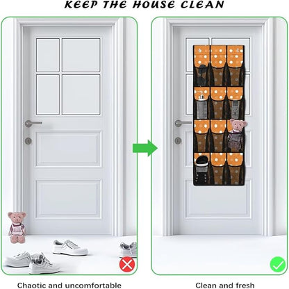 Large Capacity 12-Section Door Hanging Storage Bag, Oxford Fabric Waterproof Scratch-Resistant and for Home Organization, Dots Print Dark Orange