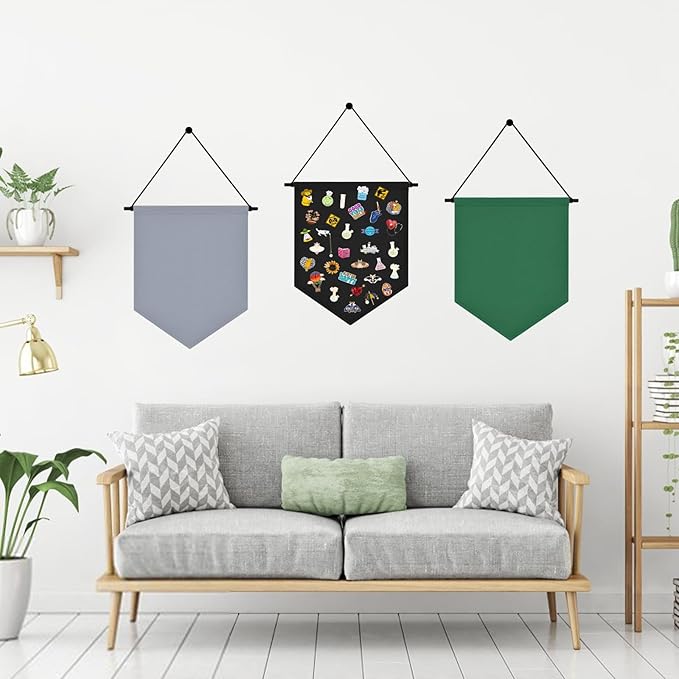 Wall Hanging Brooch Organizer Storage Board Colorful Enamel Pin Badge Canvas Display Banner Earrings Case Collection Holder 12.6x10in(Not Include Any Accessories) (Black)