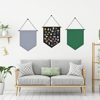 Wall Hanging Brooch Organizer Storage Board Colorful Enamel Pin Badge Canvas Display Banner Earrings Case Collection Holder 12.6x10in(Not Include Any Accessories) (Black)