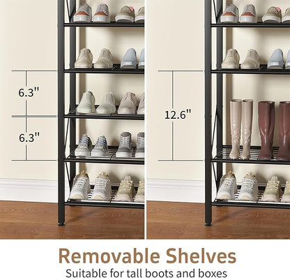 10-Tier Shoe Rack Holds 40 Pairs, Space Saving Shoe Organizer for Entryway Closet Apartment, Industrial Metal Shoe Shelf with Wooden Top, Rustic Brown