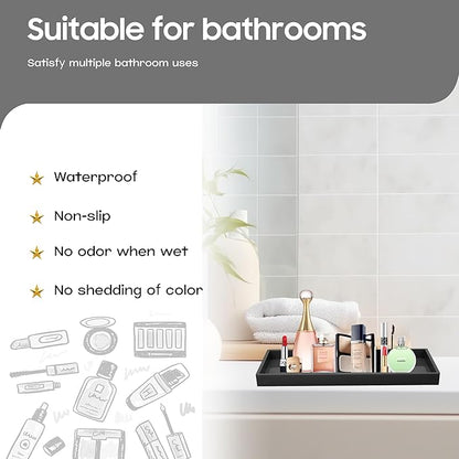 Vanity and Bathroom Tray, 15" ABS Countertop Organizer,Waterproof Vanity Tray for Toilet Tank,Perfume,Soap,Keys,Bathroom Accessories,Kitchen and Bath Trays,Non Slip Small Trays,Black