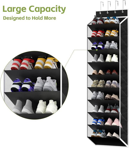 KEEPJOY 10 Tiers Mesh Over Door Shoe Organizer Storage, Hanging Shoe Holder for Door with Large Deep Pockets, Fit 20-30 Pairs Shoe Rack for Sneakers, Boots(Black)