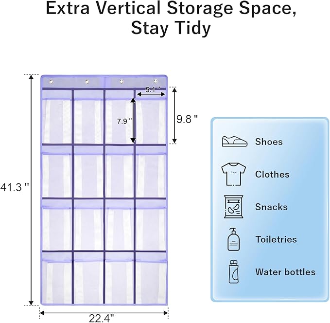 F-color 16-Pocket Hanging Organizer - Over the Door Shoe Organizer, Cruise Essentials for Cabin & RV, Breathable Mesh Storage Pockets, Space Saving Hanging Storage Holder with 4 Sturdy Metal Hooks
