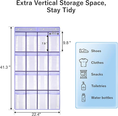 F-color 16-Pocket Hanging Organizer - Over the Door Shoe Organizer, Cruise Essentials for Cabin & RV, Breathable Mesh Storage Pockets, Space Saving Hanging Storage Holder with 4 Sturdy Metal Hooks
