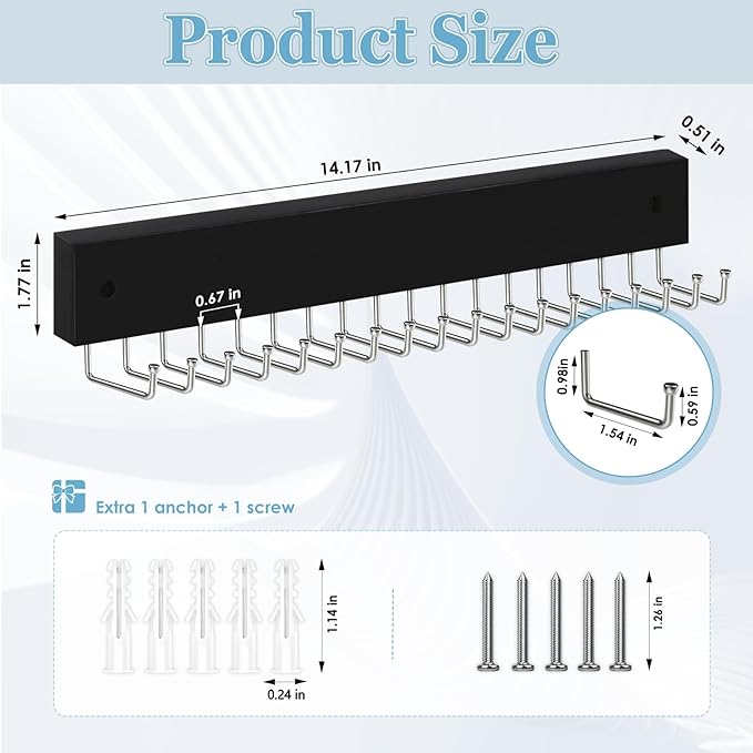 Tie Rack Belt Hanger Wall Mounted, Lomrsiul Non Slip 180 Degree Rotating Tie Organizer for Men Closet with 18 Hooks Closet Organizers and Storage for Tie Belt Necklace Purse Scarf Bag Black 2 Pack