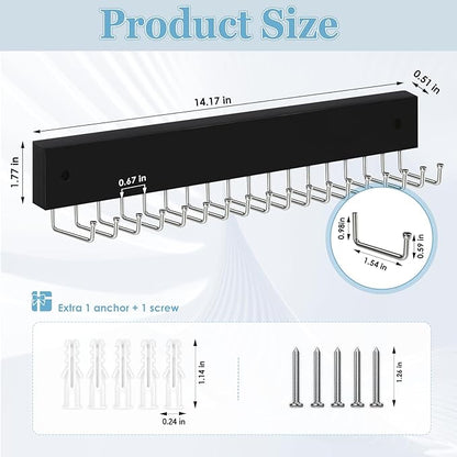 Tie Rack Belt Hanger Wall Mounted, Lomrsiul Non Slip 180 Degree Rotating Tie Organizer for Men Closet with 18 Hooks Closet Organizers and Storage for Tie Belt Necklace Purse Scarf Bag Black 2 Pack