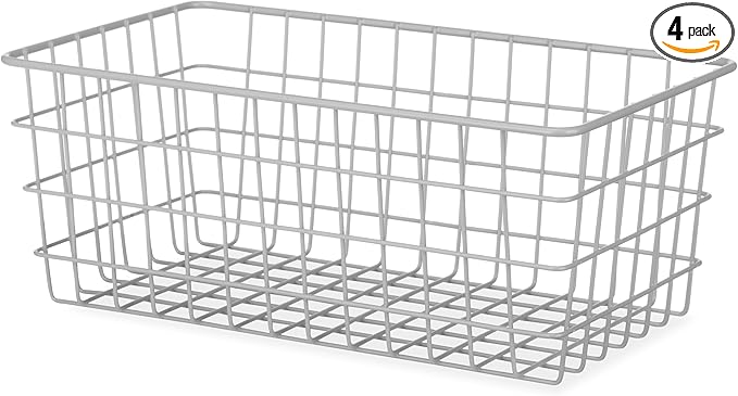 Whitmor 4 Pack Grey Wire Baskets for Organizing Office Wire Storage Baskets Wire Baskets Grey Metal Storage Baskets for Pantry Kitchen Bins Freezer