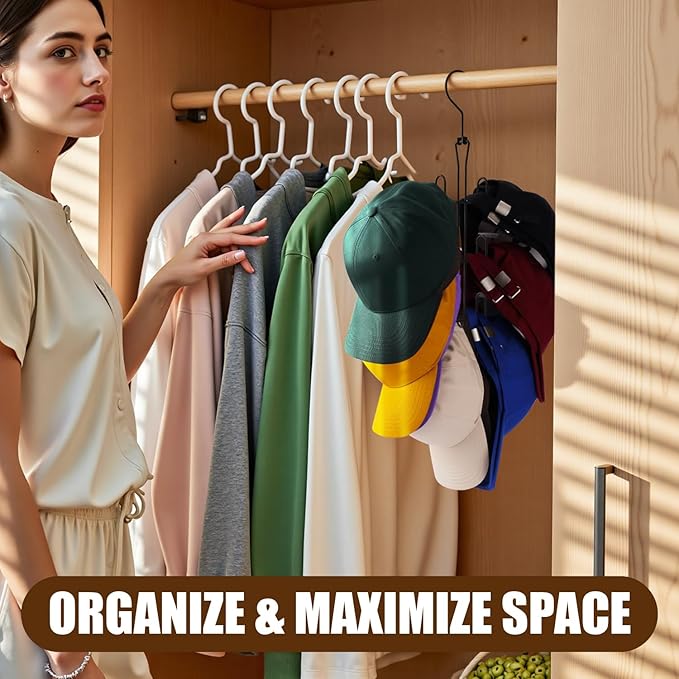 Hat Hanger 2pcs Metal Hat Storage For Baseball Caps,Rotatable Hat Organizer For Closet,Hat Rack With 6 Hooks Up to 30 Caps Hold,Black