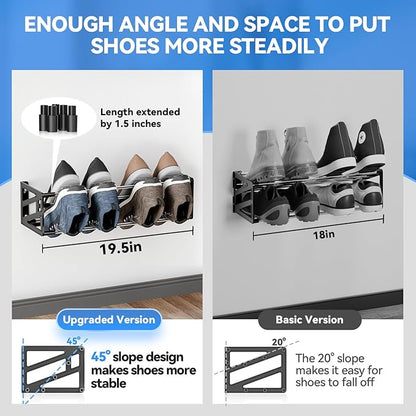 2 Pack Wall Shoe Rack,Hanging Shoe Storage Holds 8 Pairs of Shoes Over The Door Wall Mounted Shoe Organizer Space Saving for RV Closet Camper Black
