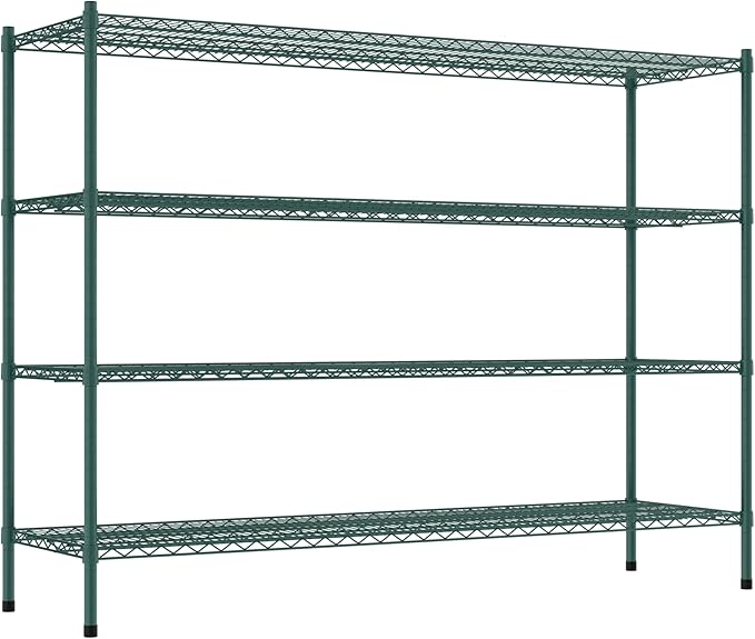 Commercial NSF Listed Green Epoxy Stationary Wire Shelving Kit 21" x 72" x 54", with 4 Shelves Perfect for Warehouse, Walk-in Refrigerator, Freezer, Grocery Store, Restaurant, Dishroom