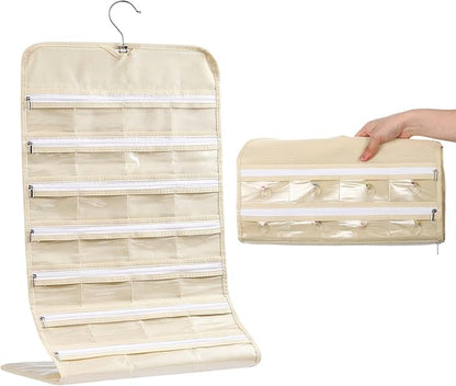 Cabilock Hanging Jewelry Organizer - Jewelry Travel Organizer, Hanging Jewelry Organizer Revolving Hanger - Double-Sided 66 Pocket for Girls Women Travel Jewlery