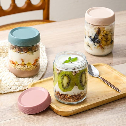 NETANY 12-pack 16oz Glass jars with Airtight Lids, Overnight Oats Containers with Lids, Wide mouth Mason Salad jars, Glass Food Storage Containers for Snacks Yogurt Spice Sugar