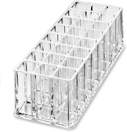 (Set Of 2) Acrylic Makeup Brush Organizer 24 Space Storage w/Deep Slots For Cosmetic Beauty Brushes Refillable Container - Clear