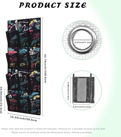 Skull Hanging Storage Organizer with 12 Breathable Mesh Pockets over the Door Shoe Rack for Closet Door Organizer Heavy Duty Space Saving Hanging Storage Bag for College Dorms