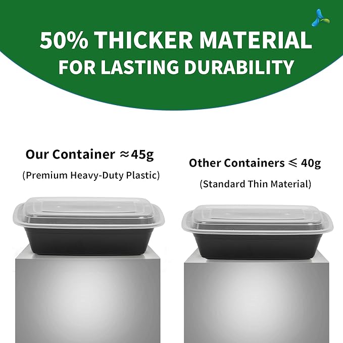 38oz Heavy Duty Meal Prep Containers with Lids, APSIC 50 Sets 1-Compartment Disposable Plastic To Go Containers, BPA Free Microwave Safe Take Out Food Storage Box for Lunch Leftover Freezer Dishwasher