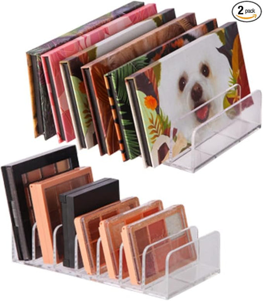 2-Pack Clear Cosmetic Organizers for Makeup Storage - Stackable Eyeshadow Palette Organizer Trays, Countertop & Drawer Makeup Organizer for Bathroom Vanity, Sunglasses