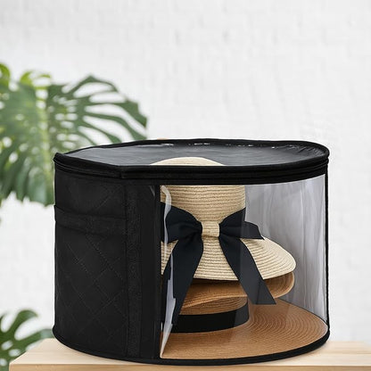 AceOrbit 2 Pcs Oversized Clear Hat Storage Box for Women 16.5 x 10.4 Inch Cowboy Hat Storage Box with Lid Hats Bags for Travel Holds up to 7 Caps (Black,Classic Style)