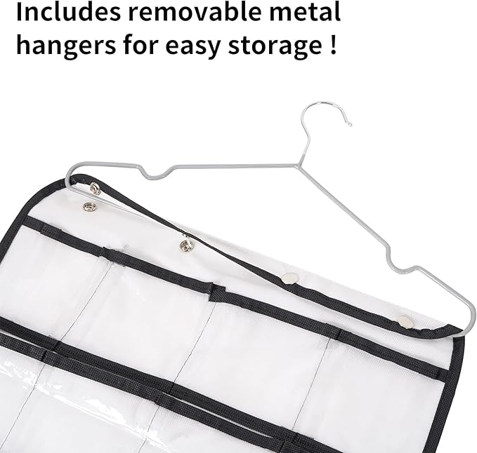 Closet Hanging Organizer, Dual Sided Hanging Wardrobe Storage Bags, 42 Clear Pockets Storage Hanger for Jewelry Socks Underwear (White)