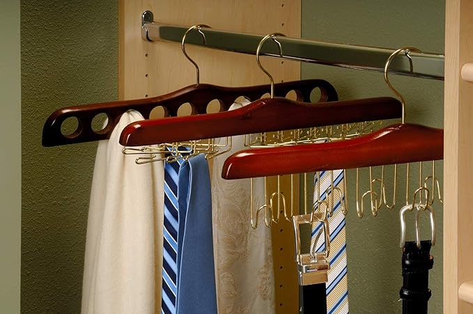 Walnut Finish Wood Scarf Hanger with 10 Holes and Brass Hardware in 17 1/2" Length X 3/4" Thick, 1 Hanger