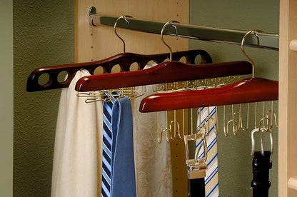 Walnut Finish Wood Scarf Hanger with 10 Holes and Brass Hardware in 17 1/2" Length X 3/4" Thick, 1 Hanger