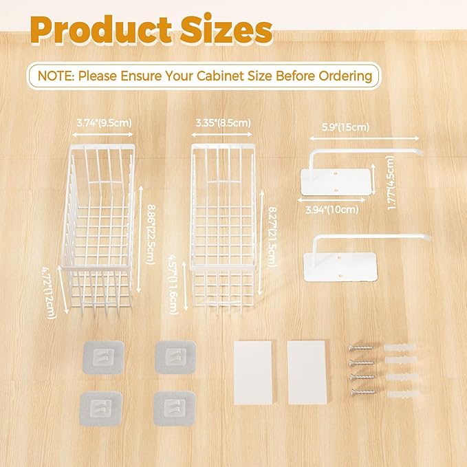 4 Pack Adhesive Cabinet Door Organizer - Tumbler Lid Organizer & Kitchen Storage baskets for Kitchen, Bathroom, Inside Cabinet Door Storage for Cup Lids, Spices, Small Supplies, Space-Saving (White)