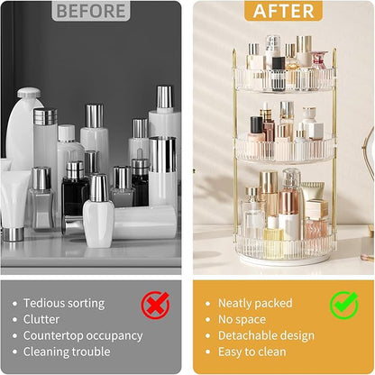 Oifecsie 360° Rotating Makeup Organizer, Large Capacity SkinCare Organizer, 3 Tier Cosmetic Skin Care Perfume Dresser Organizer, Fits Cosmetics, Perfume, Skin Care, Lipstick