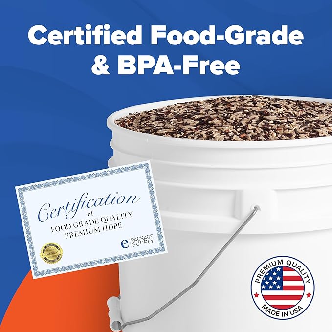 ePackageSupply 5 Gallon Bucket - Food Grade Bucket with Airtight Gamma Seal Screw-On Lid, BPA-Free, Heavy-Duty 90 Mil HDPE Plastic, Bulk Storage, Durable Container, Made in USA, White/White, 6 Packs