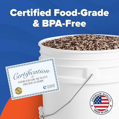 ePackageSupply 5 Gallon Bucket - Food Grade Bucket with Airtight Gamma Seal Screw-On Lid, BPA-Free, Heavy-Duty 90 Mil HDPE Plastic, Bulk Storage, Durable Container, Made in USA, White/White, 6 Packs