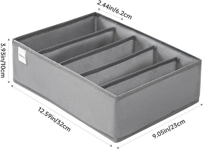 4 Packs T-shirt Drawer Organizers for Clothing,5 Grids Compartment Wardrobe Storage Box, Washable Clothes Organizer for Folded Clothes, T-shirt, Legging, Silk Scarve-Grey