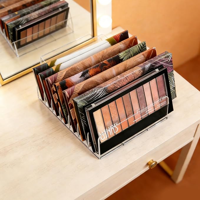 2 Pack Acrylic Makeup Eyeshadow Palette Organizer, 7-Slot Clear Cosmetic Display Case, Cosmetic Display Storage Holder Fit Eyeshadow Palette, CD, Phone Case, Facial Mask, Clear Cosmetic Organizer