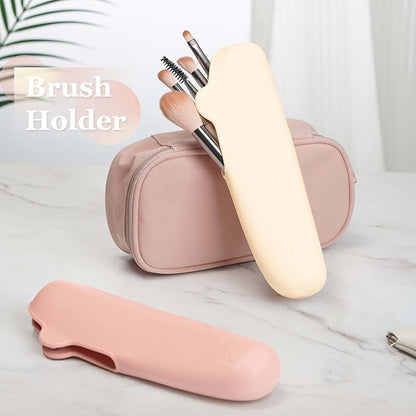 Bpluma Silicone Makeup Brush Holder, Half open Snap Design, Washable Case For Travel Business
