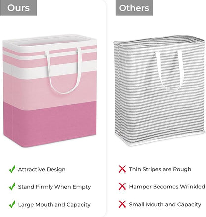 HomeHacks 2 Pack Large Laundry Baskets, Waterproof, Freestanding Laundry Hampers, Collapsible Clothes Hamper with Reinforced Handles in Laundry, College Dorm, Bathroom, Bedroom (Blue+Pink, 100Lx2)