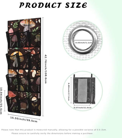 12-Pocket Over the Door Organizer,Space-Saving Hanging Rack for Shoes, Toys, Spices - Non-Woven Fabric with PVC Windows,Mushrooms