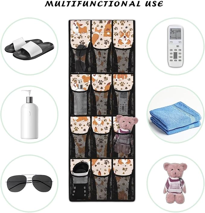 Corgi Shoe Organizer Over The Door 12 Pockets Shoe Holder Hanger for Living Room Space Saving Back Door Storage Organizer Orange Wall Hanging Storage