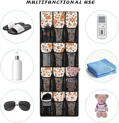 Corgi Shoe Organizer Over The Door 12 Pockets Shoe Holder Hanger for Living Room Space Saving Back Door Storage Organizer Orange Wall Hanging Storage