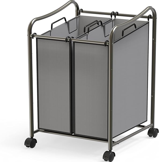 Simple Houseware 2-Bag Heavy Duty Rolling Laundry Sorter Cart, Dark Gray – 2 Section Removable Bags and Lockable Wheels for Laundry Room Organization