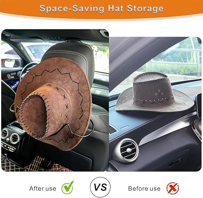 Cowboy Hat Rack Holder for Truck Car Hat Stand for Travel - Keep Hat in Shape, V-Shape Anti-Flip Grip Design for Automotive Roadtrip Hats Organizer for Men Women