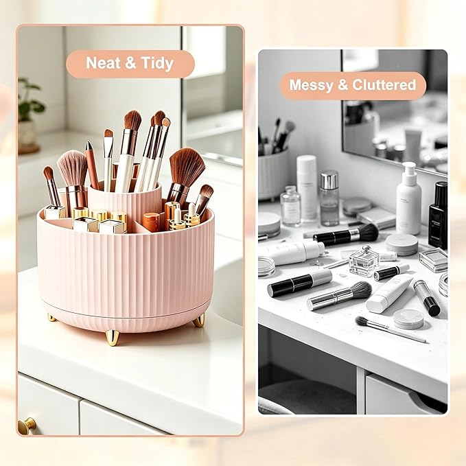 Makeup Brush Holder, Makeup Brush Organizer Countertop, Skincare Makeup Cosmetic Perfume Organizer Storage Box Case for Vanity Bathroom Countertop(Pink)