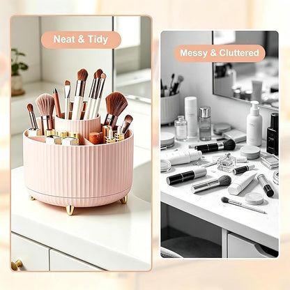 Makeup Brush Holder, Makeup Brush Organizer Countertop, Skincare Makeup Cosmetic Perfume Organizer Storage Box Case for Vanity Bathroom Countertop(Pink)