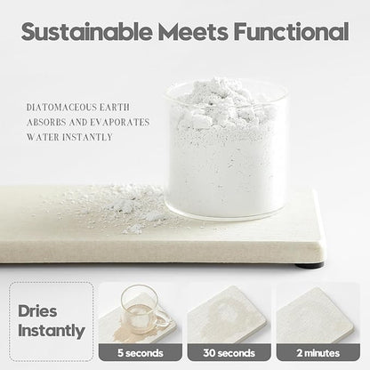 2PCS Beige Bathroom Sink Vanity Trays, Water Absorbing Diatomite Stone Drying Soap Dish Dispenser for Kitchen Counter, Sponge Holder Mat Rack Faucet Splash Guard Caddy Organizer, 9"x3.5"