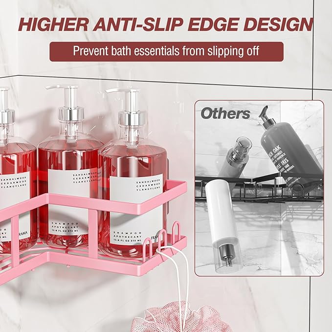 Youvip 4-Pack Adhesive Corner Shower Caddy with Soap Holder, No Drilling Wall Mounted Shower Shelves-Rustproof, Organizer for Bathroom, Kitchen & Home Decor. Pink