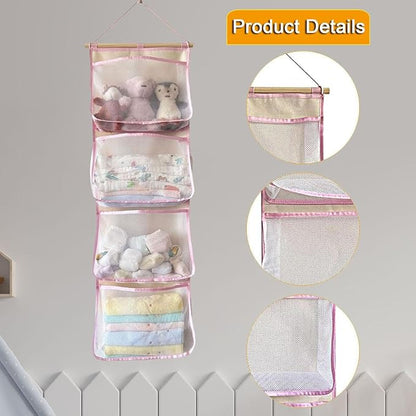 Fenteer Over Door Organizer,Hanging Storage Organizer,Stuffed Animal Storage, Accessory Holder for Shoes Girl Nursery Boy, Pink