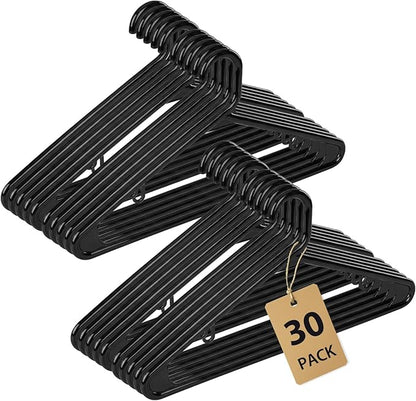 Heavy Duty Plastic Hangers – Super Thick & Reinforced with 20lb Capacity for Coats, Jackets, Pants – Durable Non-Slip Closet Hangers for Heavy Clothing (Black, 30 Pack)