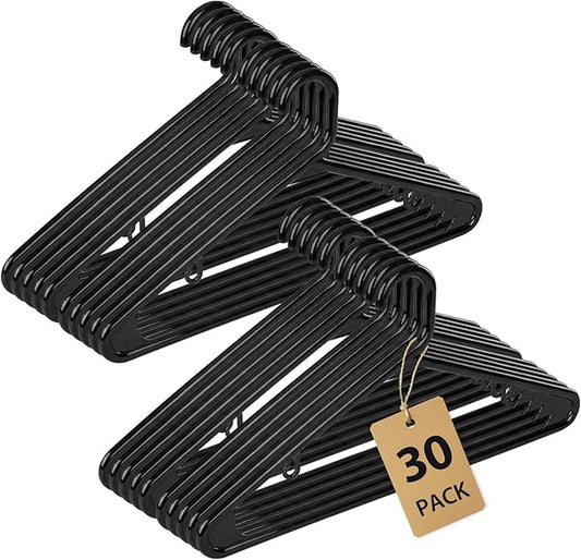 Heavy Duty Plastic Hangers – Super Thick & Reinforced with 20lb Capacity for Coats, Jackets, Pants – Durable Non-Slip Closet Hangers for Heavy Clothing (Black, 30 Pack)