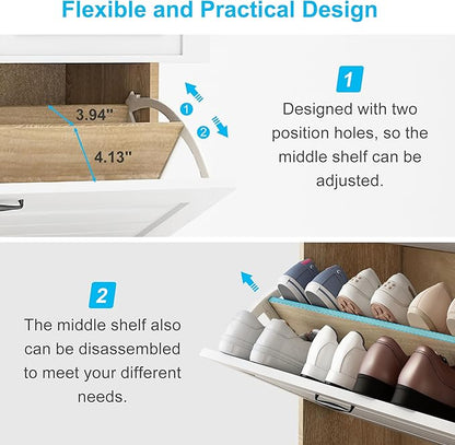 Vibe & Dine Shoe Cabinet with 3 Large Flip Drawers & 2 Storage Drawers, Narrow Shoe Organizer Cabinet Fits for Kinds of Shoes, Slim Shoe Storage Cabinet for Entryway, Hallway, Bedroom, Natural Wood